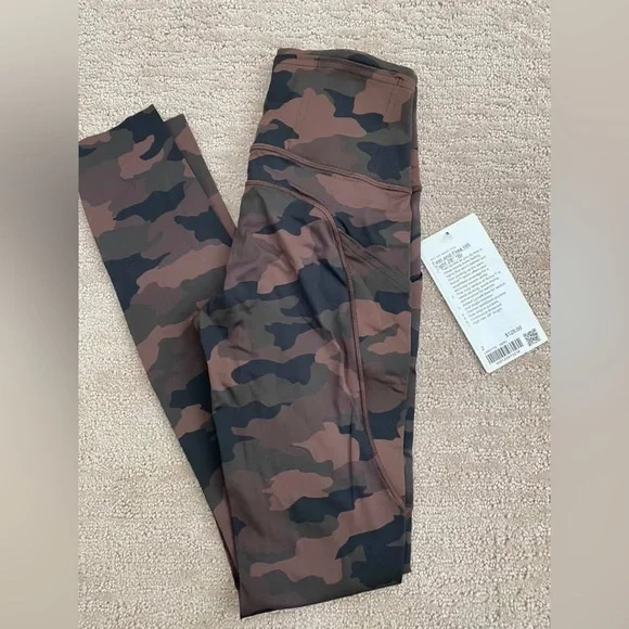 NWT Lululemon Fast and Free 28” Heritage 365 Camo Brown Multi Leggings  Nulux